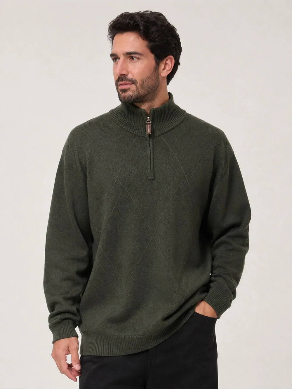 Tricots st Raphael Men's Half-Zip Mock Neck Sweater forest Green XXL